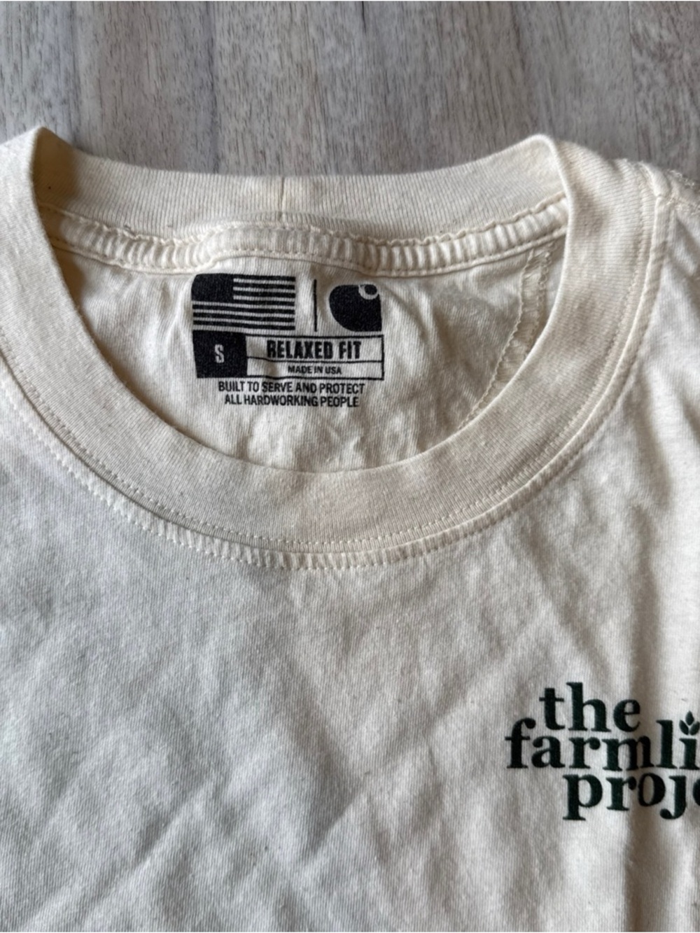 Carhartt NWOT Small Cream Short Sleeve Tee with The Farmlink Project Chest Logo - Picture 2 of 8
